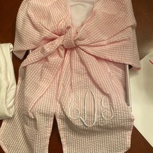 Precious monogrammed swaddle with big pink bow!!